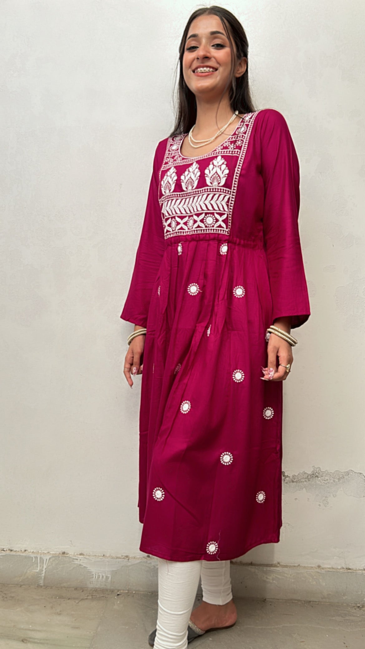 Green & Maroon Hoor Chikankari Anarkali Combo