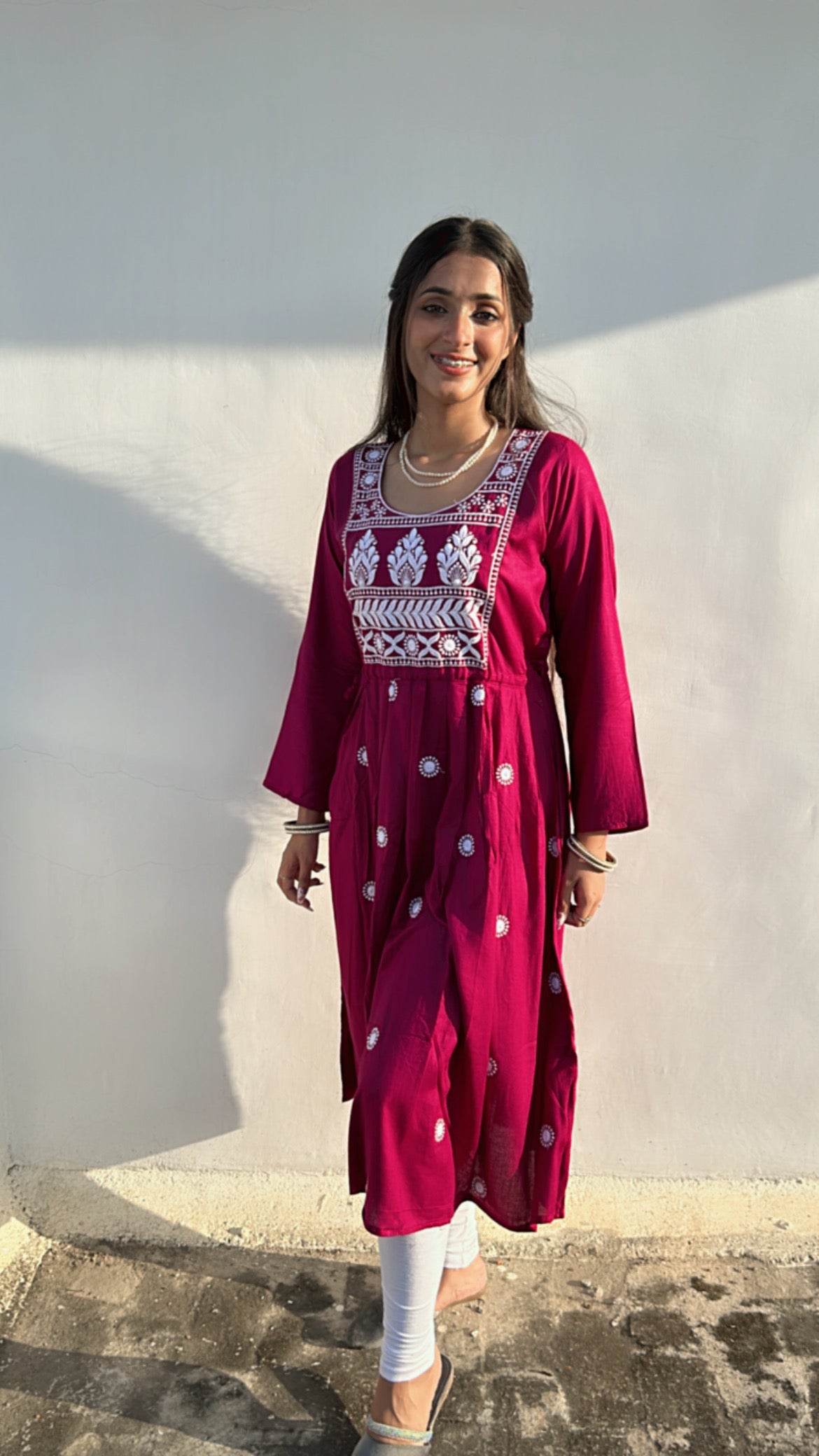 Maroon Hoor Chikankari Anarkali