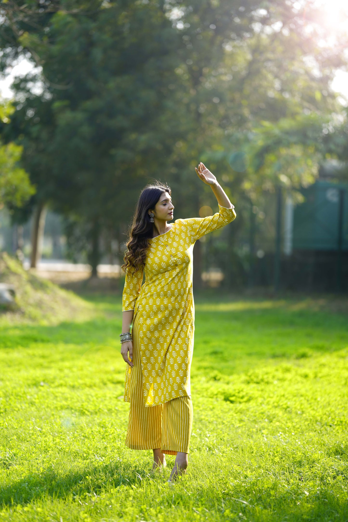 Yellow Cotton Straight Kurta With Trousers