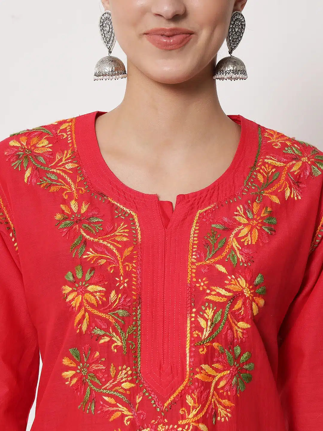 Hand Embroidered White Kurti-Sharara Set