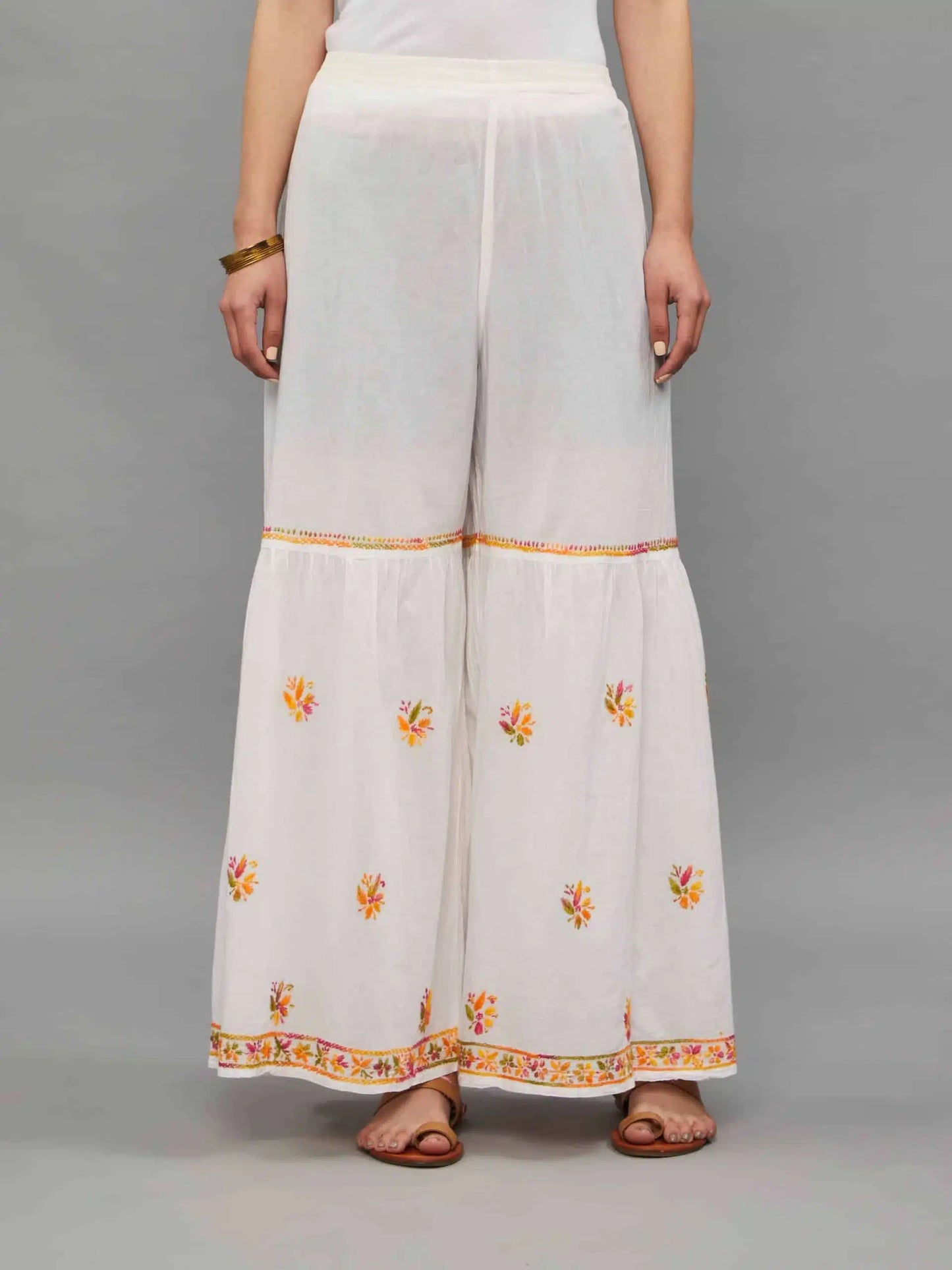 wHITE Hand Embroidered White Kurti-Sharara Set