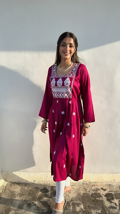 Maroon Hoor Chikankari Anarkali