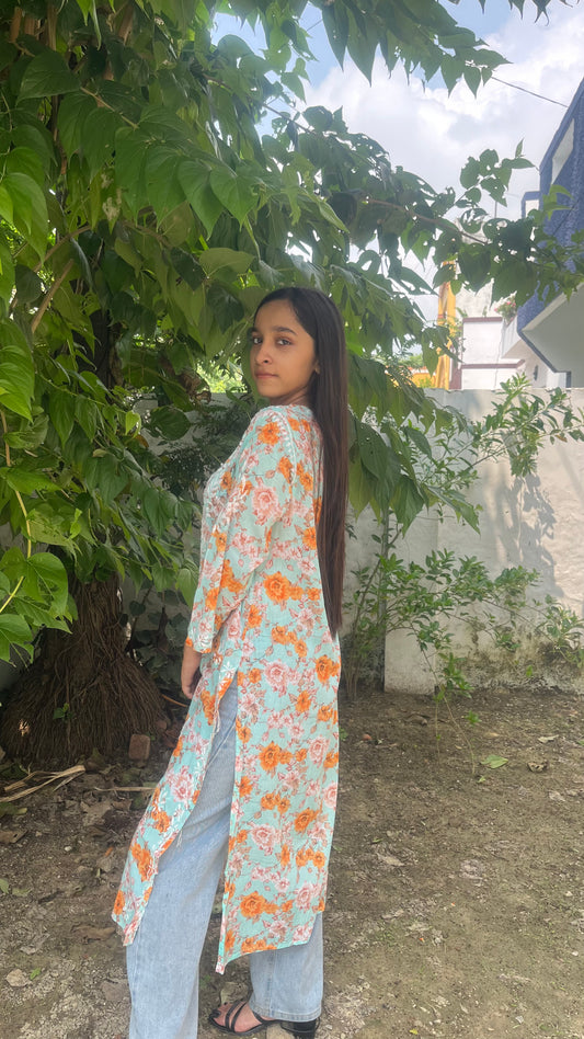 Green MulMul Kurta with Heavy Chikankari