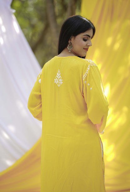 Dark Yellow Embroidered Chikankari Kurta
