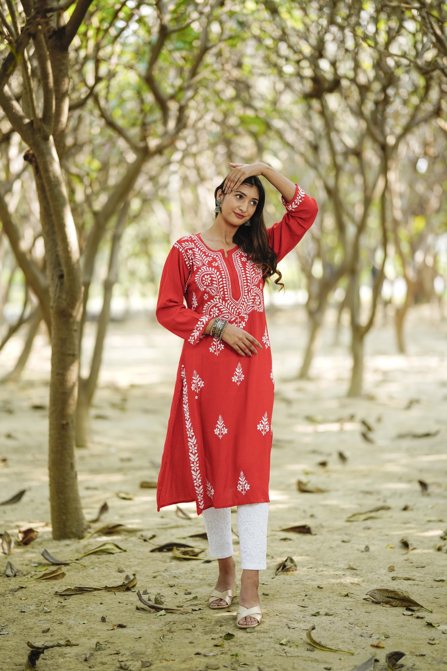 Crimson Red Embroidered Chikankari Kurta