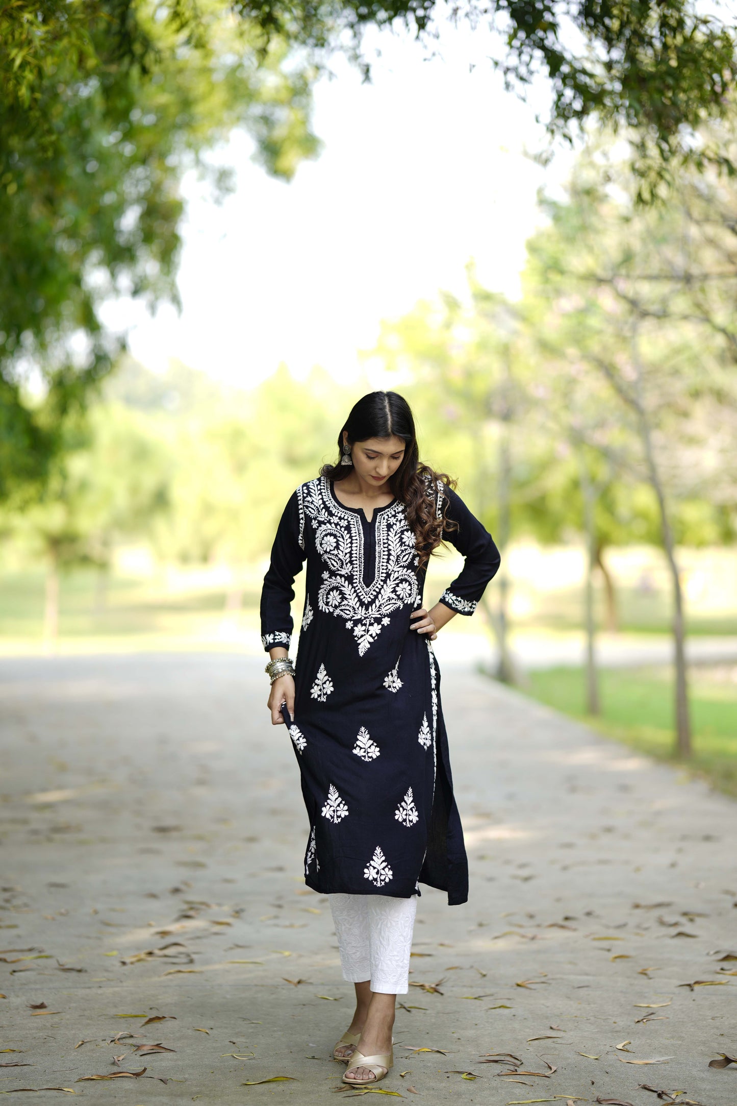 Midnight Black Embroidered Chikankari Kurta