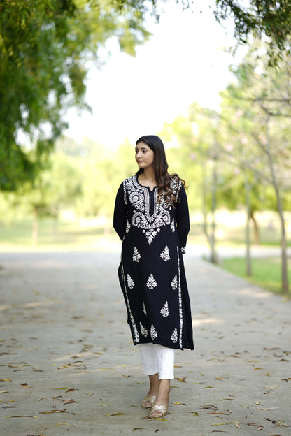 Midnight Black Embroidered Chikankari Kurta
