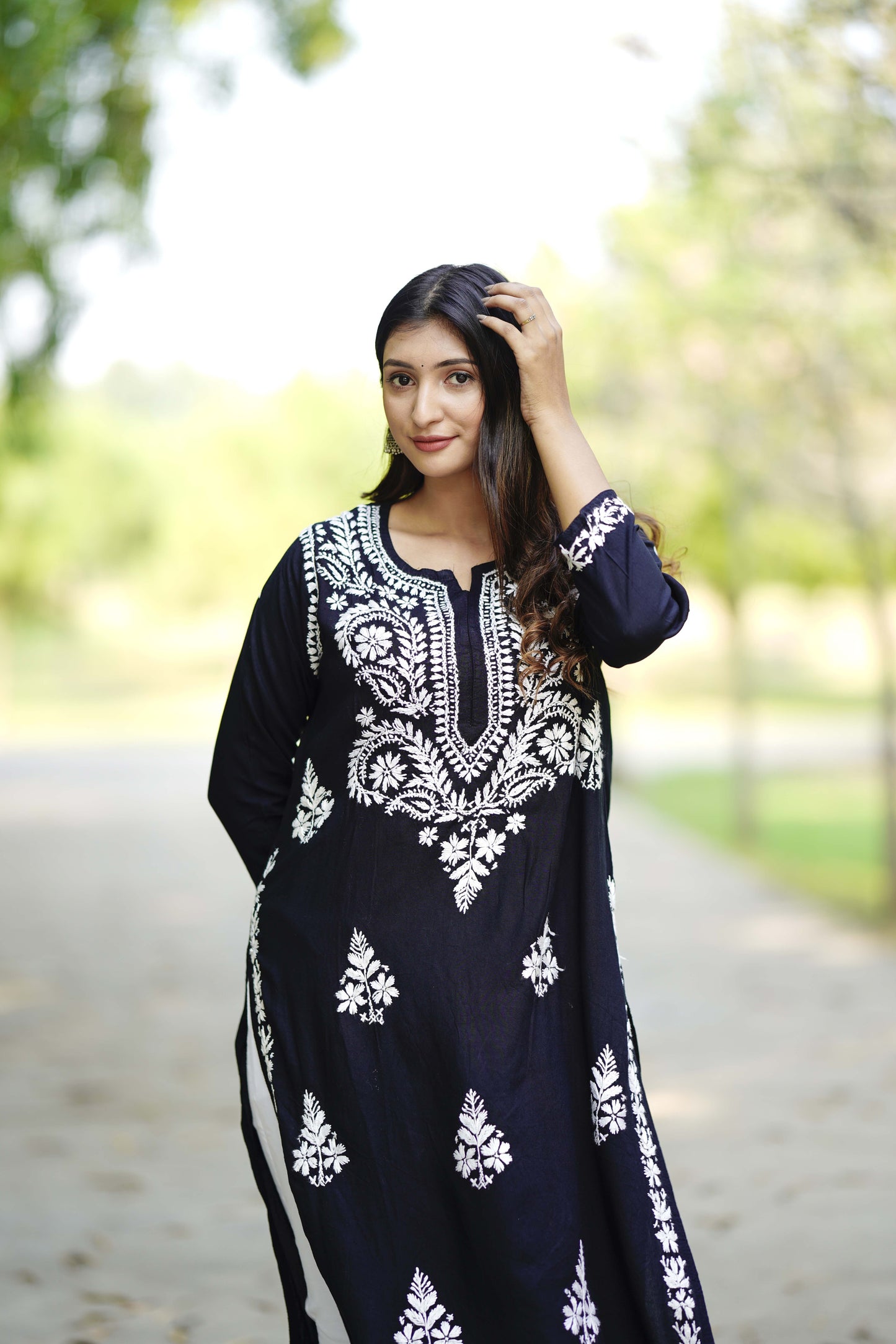 Midnight Black Embroidered Chikankari Kurta