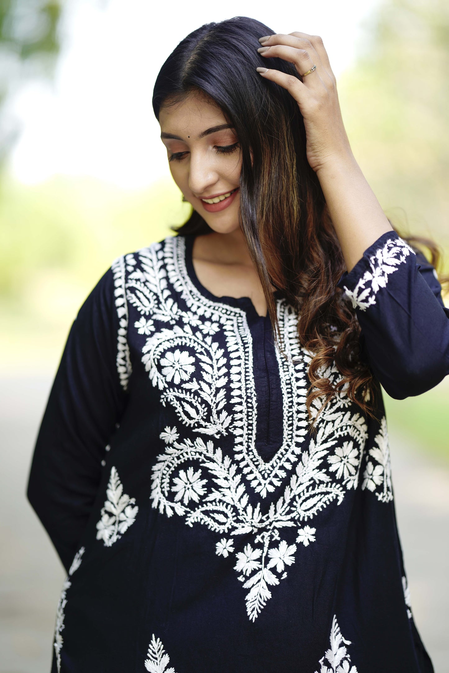 Midnight Black Embroidered Chikankari Kurta