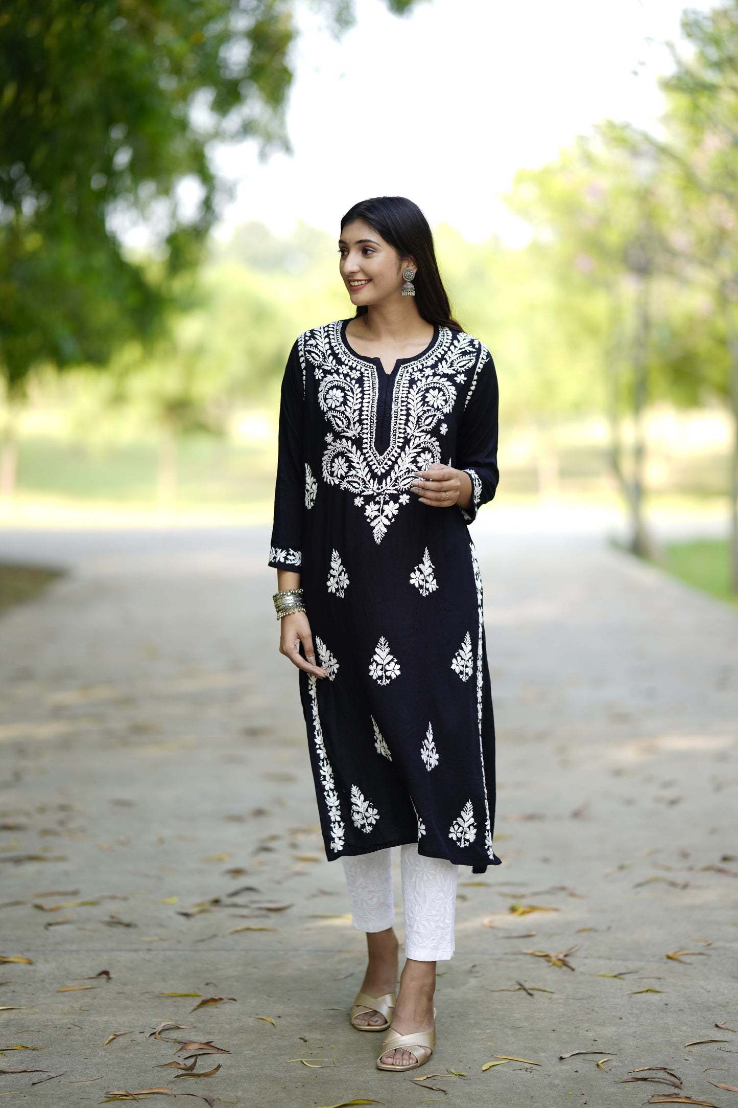Midnight Black Embroidered Chikankari Kurta