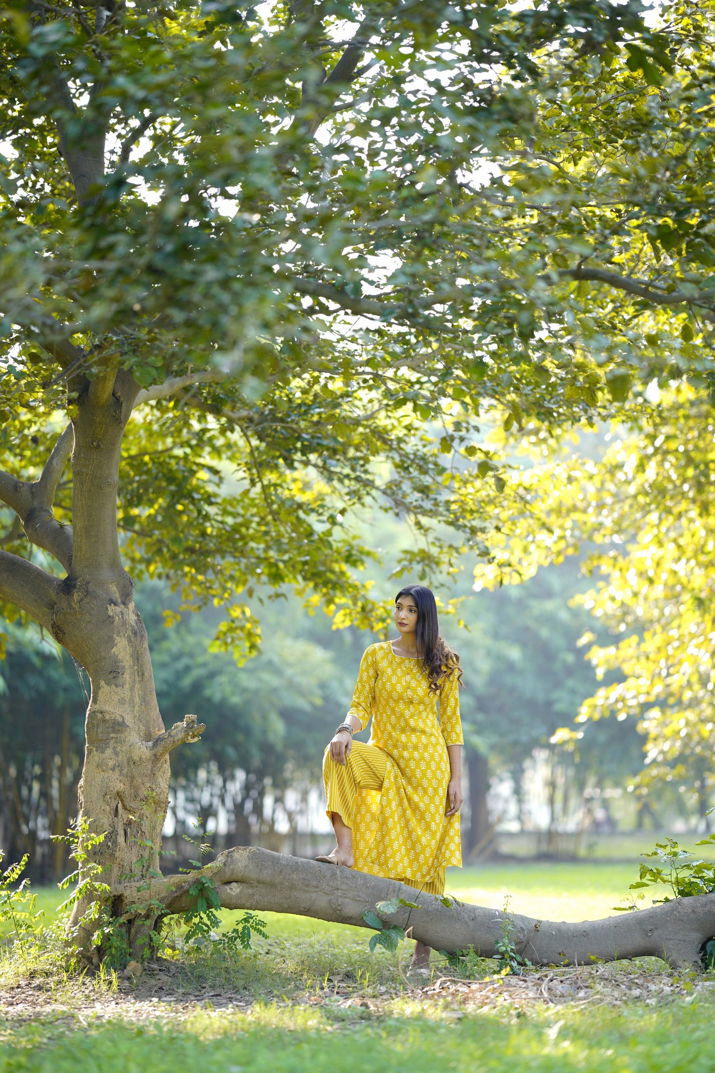 Yellow Cotton Straight Kurta With Trousers