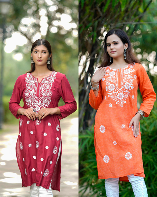 Red Appricot Premium Chikankari Combo