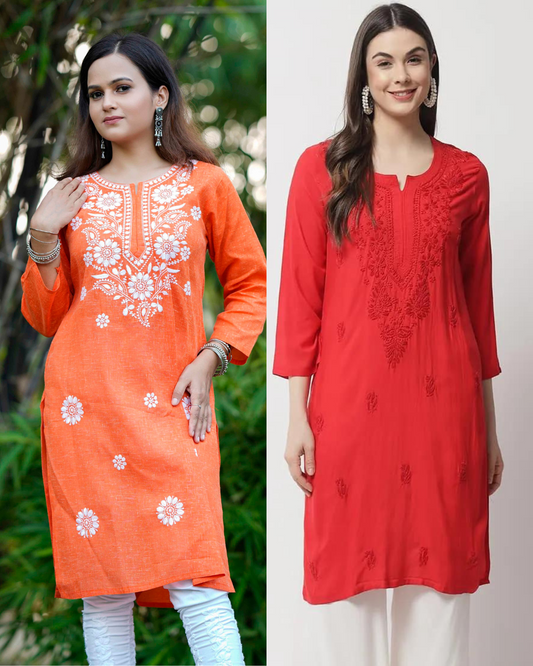 Auric Red Chikankari Combo
