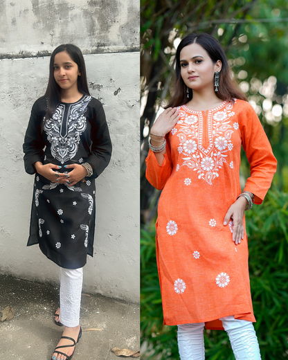 Hnoor Chikankari Straight Kurta