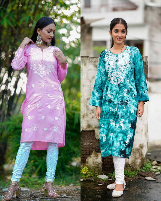 Pink & Sea Green Chikankari Combo