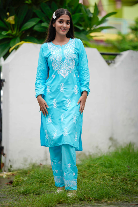 ZARA BLUE LUCKHNAVI CHIKANKARI CO-ORD SET