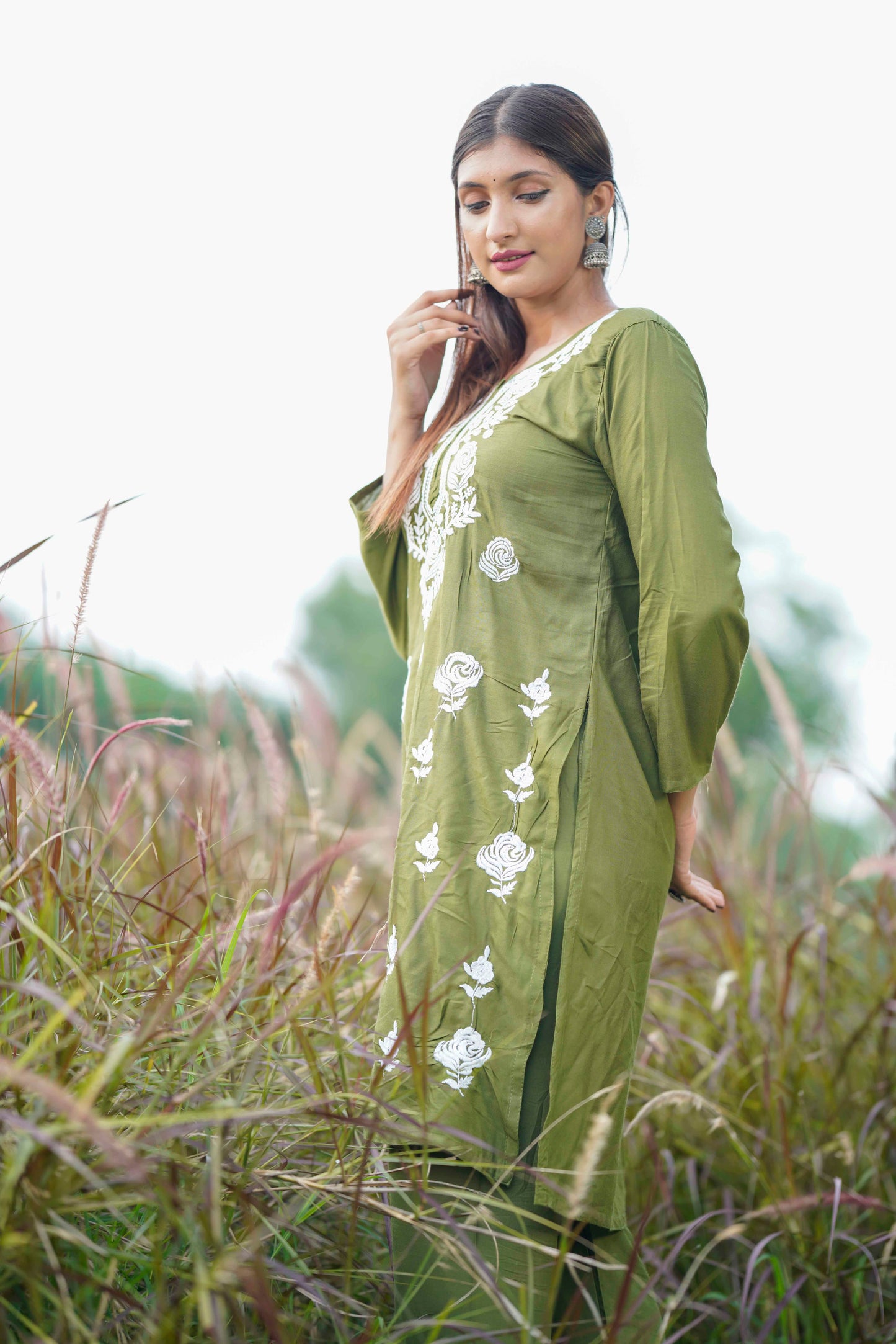 OLIVE GREEN CHIKANKARI CO-ORD SET